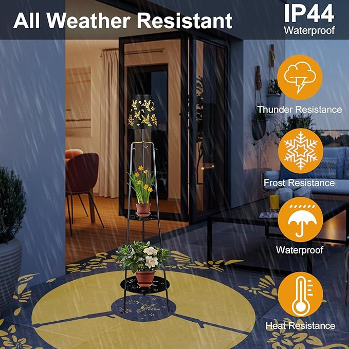47.2'' Outdoor Metal Solar Floor Lamps with 2 Plant Stand Hummingbird Solar Lights Waterproof Solar Powered Street Lights Garden Decorative Lantern for Yard Pathway Deck Patio Porch Driveway Decor