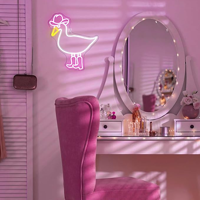 Cowboy Duck Neon Sign,Duck Neon Signs Cowgirl Boots Neon Signs for Wall Decor, USB Connectivity Pink LED Signs for Bedroom Living Room Kids Room Home Bar Birthday Party