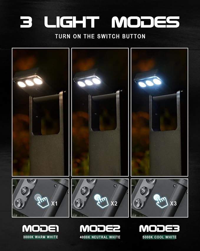 4 Pack Bright Garden Lights Solar Powered, 3 Color Temperature LED Solar Lights Outdoor, 360 Degree Adjustable, IP65 Landscape & Patio Lighting for Yard Decor, YL4079-4