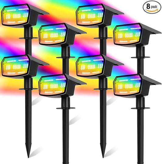 8-Pack Solar Spot Lights Outdoor, 59 LED Solar Lights Outdoor Waterproof, 9 Lighting Modes Outdoor Solar Lights for Yard, Landscape Spotlights for Christmas Garden Pathway Multicolor