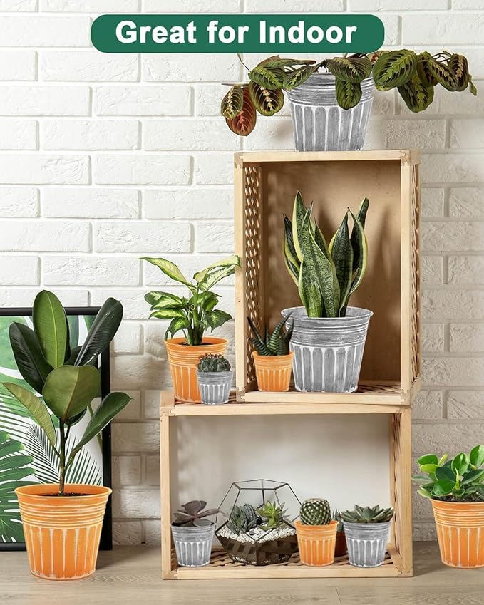 vensovo 5 Inches Silver Metal Rustic Flower Pots - 6 Pcs Small Galvanized Planters with Drainage Hole and Rubber Plug, Rustproof Tin Bucket Plant Pot Farmhouse Vintage Style for Decor