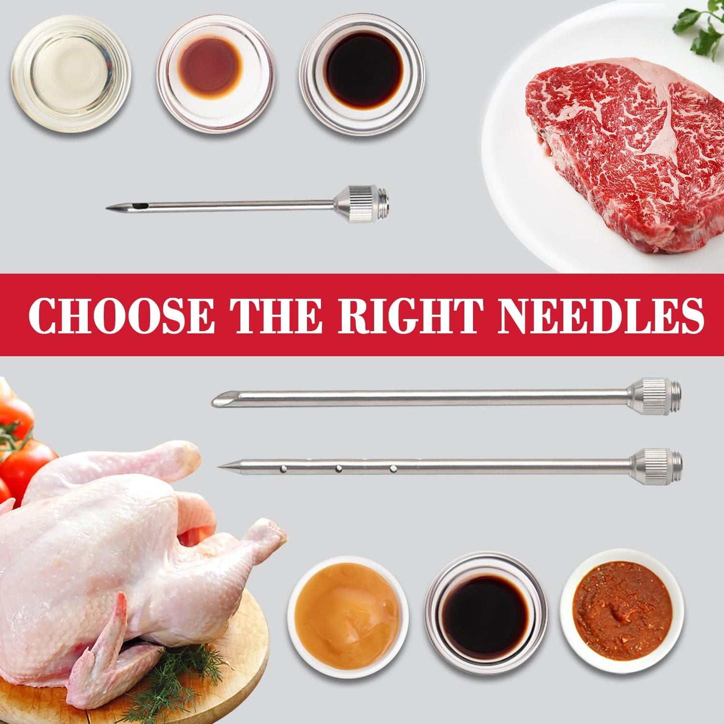 Meat Injector Syringe Kit for Smoker with 3 Flavor Food Injector Syringe Meat Needles, Injection Marinades Brine for Meat, Turkey; 2-oz, Including Paper and E-Book (PDF) User Manual