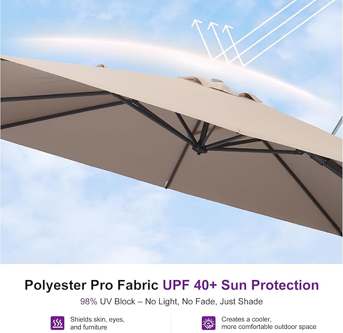PURPLE LEAF 11.5' X 8' Left-right Tilting Outdoor Patio Umbrella Swivel Offset Cantilever Heavy Duty Rectangle Aluminum Umbrella with UV Resistant for Deck Pool Patio Backyard, Sand Dune