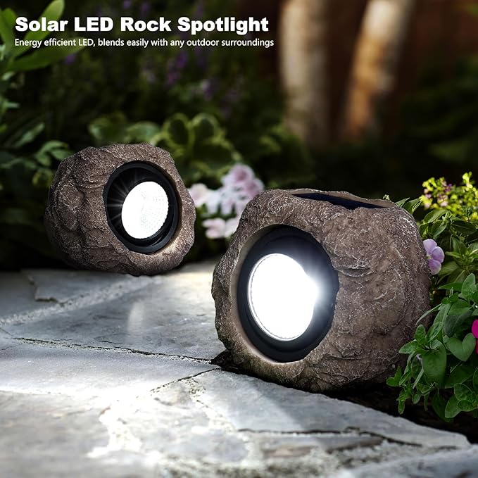 2 Pack Solar Rock Lights, Outdoor Decorative Garden Spotlights for Pathway, Walkway, Yard, Landscape, Patio