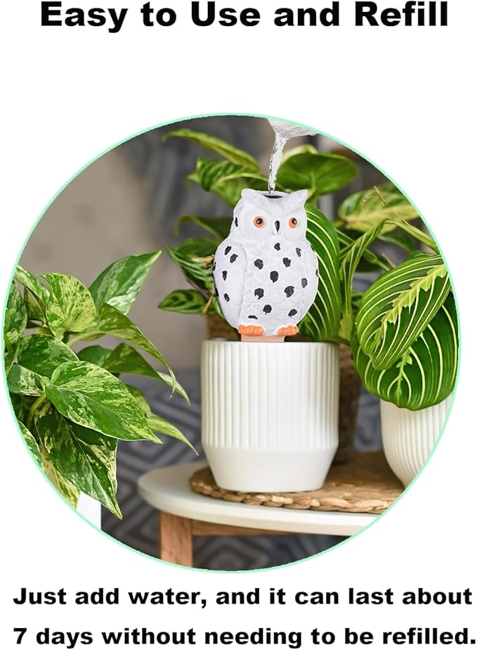 4-Pack Self-Watering Terracotta Spikes for Plants, Automatic Plant Watering Stakes, Keeps Plants Hydrated While You're Away, Ideal for Indoor & Outdoor Use (Owl Design)