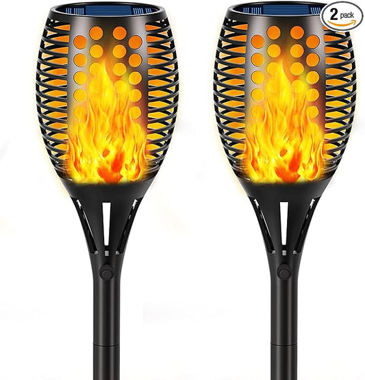 Aityvert Upgraded Solar Torch Lights 43 inches Flickering Dancing Flames Waterproof Outdoor Landscape Decorations Lighting Dusk to Dawn Auto On/Off Solar Lights for Halloween Christmas 2-Pack