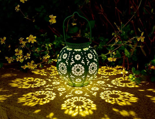 Bohemian Garden Solar Lanterns, Set of 2 Moroccan Outdoor Waterproof Landscape Solar Lights for Backyard Pathway Patio Tree Table Decor (Turquoise)