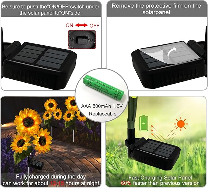 3 Pack Sunflower Solar Lights Outdoor Decor with 3 LED Sunflower Yellow Flower Lights Decorative Waterproof for Patio Lawn Garden Yard Pathway Decoration