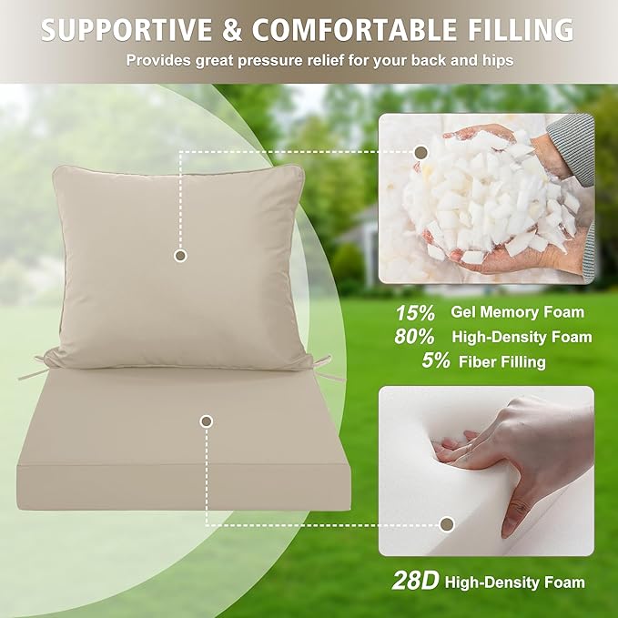 24"x24" Outdoor Cushion for Patio Furniture – Water-Repellent & Fade-Resistant Patio Chair Cushion for Garden, Deck, or Porch – Cream
