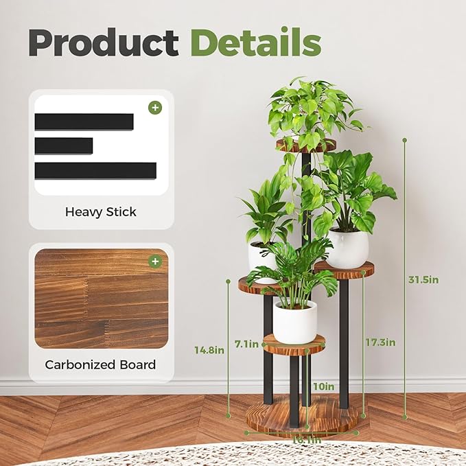 Bamworld 4 Tier Plant Stand Indoor Small Plant Shelf Outdoor Metal Tall Flower Holder Table Support Rack Garden Accessories for Plant Lovers(Brown)