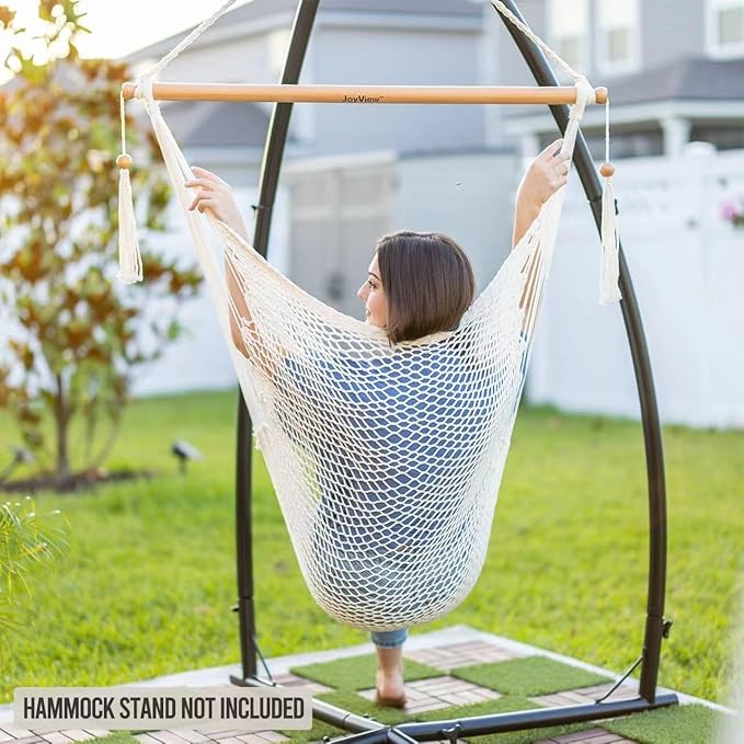 JoyView Hammock Chair with Spreader Bar Caribbean Hammock Swing Chair 300 LBS Weight Capacity XL Rope Hanging Chair for Outdoor Indoor Garden Yard - Green