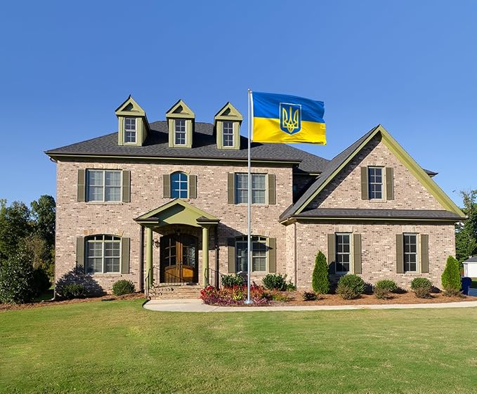 Ukraine Trident Flag 4x6FT Ukrainian Coat of Arms National Polyester Banner With 2 Grommets Fade Resistant Vivid Color For Patriotic Festival Events Party Decoration