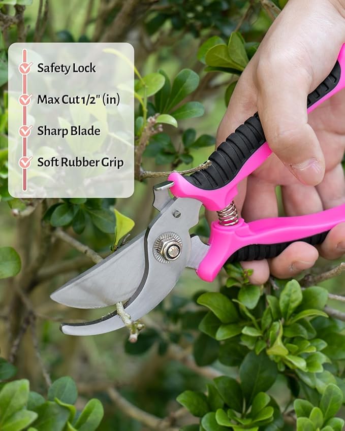 Pink Gardening Tools, Garden Tool Set for Women, 5 Piece Womens Gardening Kit with Garden Hand Tools Pink Floral Garden Bag,Gardening Gifts for Wife (5-Piece Pink)