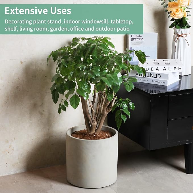 Mozing Cement Plant Pots Indoor - 8.2 inch Concrete Planter Pot for Planting - Modern Stone Clay Flower Pot with Drainage Hole for Garden, Home, Office Decor, Grey