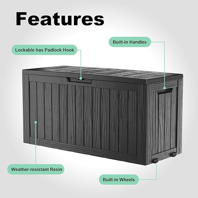 75 Gallon Outdoor Storage Box – Waterproof Deck Box for Patio & Garden,Black