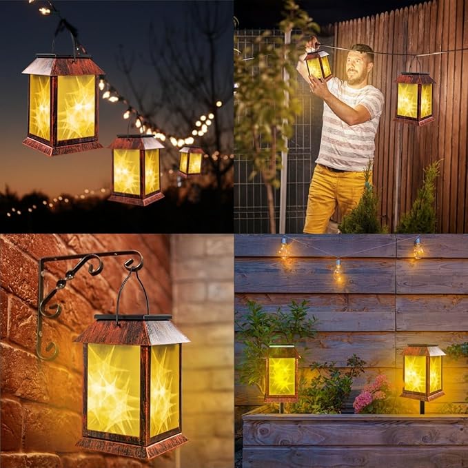 Solar Lanterns Outdoor Waterproof Upgraded Flashing Mode Solar Lantern Outdoor Lights Vintage Medieval Decor 3D Starry Hanging Outdoor Lanterns Lights Stake Lights for Yard Garden Decor（2PCS）