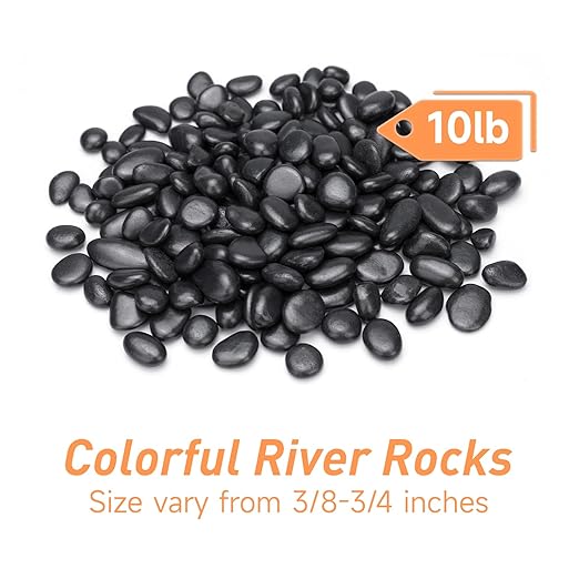 10 lbs Black Pebbles for Indoor Plants, Succulent, Bamboo, Vase, 3/8" Plant Rocks for Pots Indoor, Small River Rocks Decorative Pea Gravel, Highly Polished