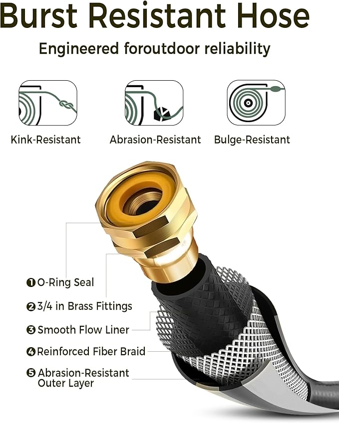 Retractable Garden Hose Reel 1/2 in x 130 ft Upgraded UV Resistant Heavy Duty Automatic Hose Reel Wall Mount 3/4 in Brass Fitting 9 Pattern Nozzle Any Length Lock Slow Retraction