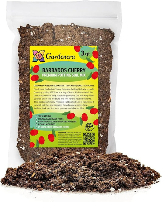 Barbados Cherry Plant Potting Soil - Enhance Fruiting and Health with Professional Grade Nutrient-Rich Mix - 3 Quart