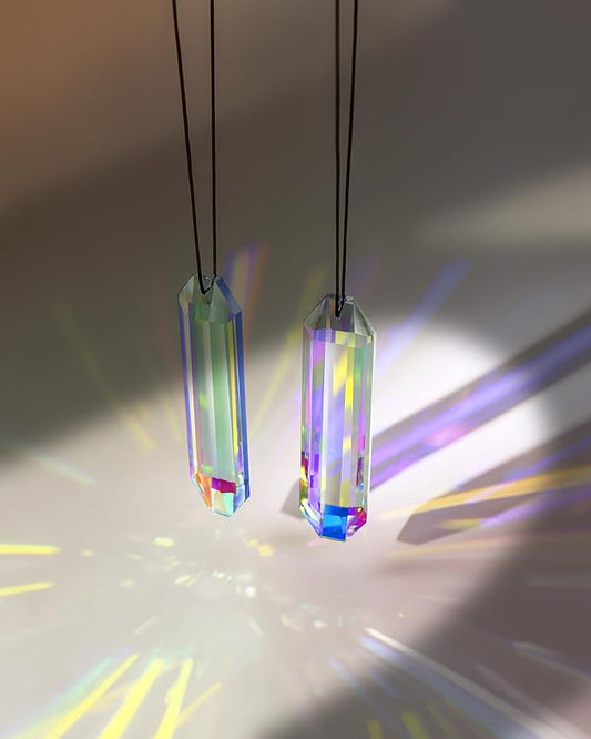 2 Pack Crystal Suncatcher, Hanging Sun Catcher Prism with String Suncatchers for Windows, Room, Outdoor, Car Mirror Garden Decor