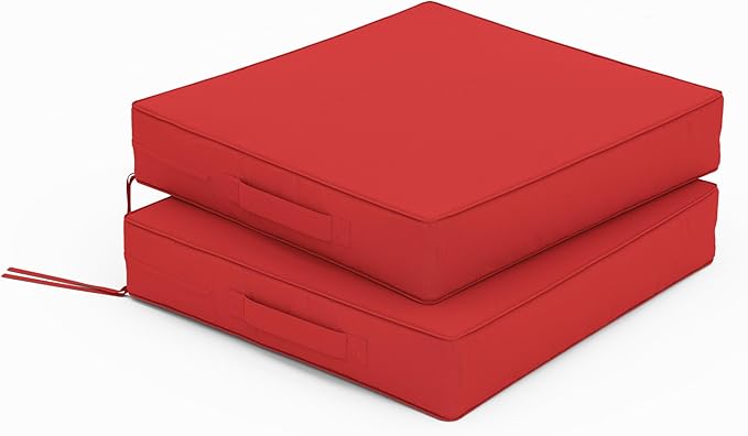Patio Chair Cushions 17 X 16 X 3 Inch Waterproof Outdoor Seat Cushions for Patio Furniture, Outdoor Sofa Couch Pads with Ties & Handle, Set of 2, Red