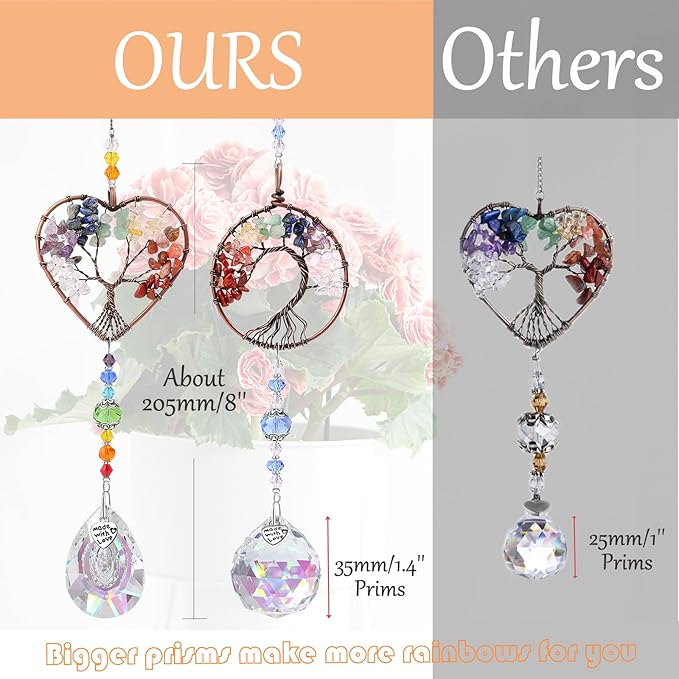3pcs Crystal Suncatchers for Windows Hanging Tree of Life Sun Catchers Decor with Prisms for Home Indoor Outdoor Car Making Rainbows