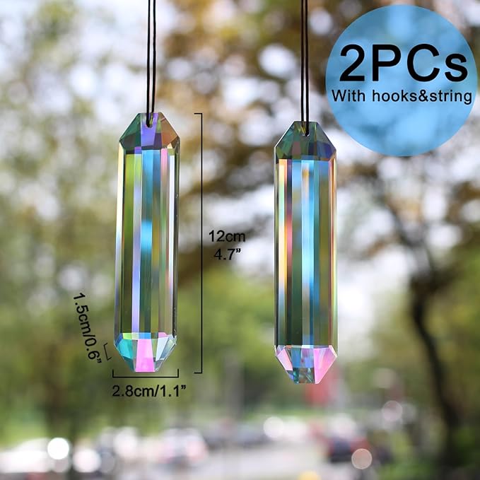 2PCS 5" Large Suncatchers Crystal Prisms, STINO Hanging Sun Catcher with Glass Prism, Rainbow Maker for Windows, Room, Garden Fantasy Aesthetic Home Decor (1, Rectangle ABColor 2Pcs)