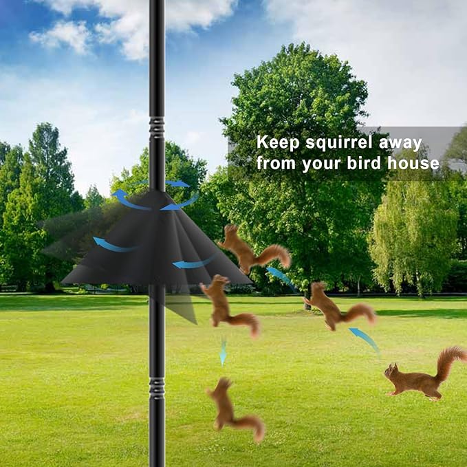 Bird Feeder Pole 118 Inch, Hummingbird House Mount Kit With Squirrel Proof Baffle, Double Shepherds Hooks for Outdoor, Yard, Garden Decor, Black (House Not Included)