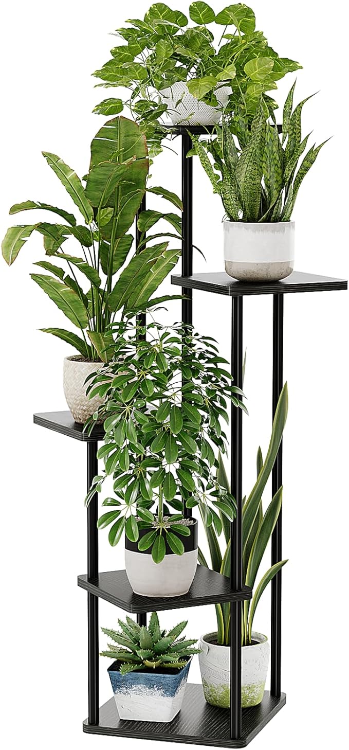 Bamworld Corner Plant Stand Indoor, 5 Tier Metal Plant Shelf for Multiple Plants, Tall Flower Stand for Patio Garden Balcony Living Room Bedroom(Black)