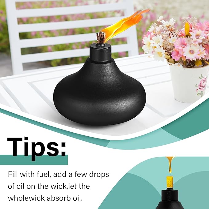 4 Pack Metal Table Top Torches,24.5 oz Citronella Torches for Outside,Refillable Flame Light Torch with Wicks and Covers, Landscape Lanterns Torches for Party, Garden Decor,DIY