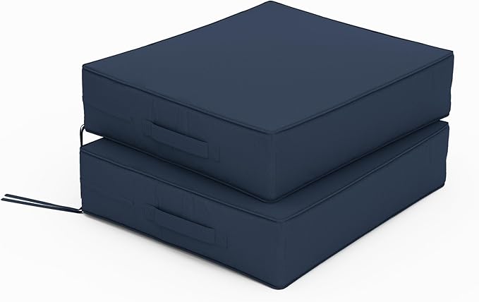 Patio Chair Cushions 18.5 X 16 X 4 Inch Waterproof Outdoor Seat Cushions for Patio Furniture, Outdoor Sofa Couch Pads with Ties & Handle, Set of 2, Navy Blue