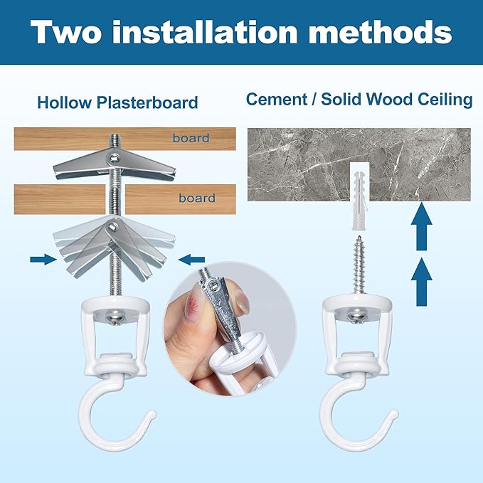 Ceiling Hooks for Hanging Plants (6 PCS White),Heavy Duty Metal Plant Hooks, Screw in Hooks for Hanging Birdfeeders, Lamps, Planters, Outdoor Decorative Hooks up to 33 lbs