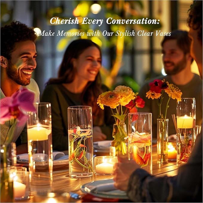 18pcs Glass Vase Cylinder Vases for Centerpieces Small Flower Glass Clear Vases Home Decor Centerpiece Table Flower Vase Decorations for Office Beautification＆Holiday 7.5 Inch Tall