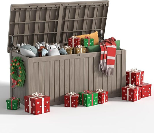 182 Gallon Deck Box Waterproof, UV Resistant Resin Outdoor Storage Box with Hydraulic Rod, Lockable Design and Enhanced Durability for Patio, Garden, and Poolside Use