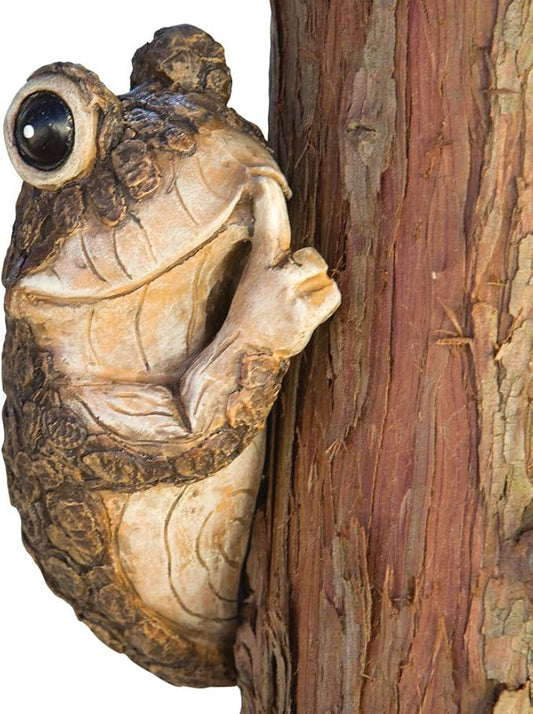 Bits and Pieces – Keep Quiet Frog Tree Peeker - Yard Decorations - Adorable Tree Sculpture - Garden Decoration - Garden Peeker Tree-Hugger Yard Art