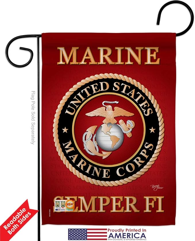 Marine Corps Garden Flag - 2pcs Pack Armed Forces USMC Semper Fi United State American Military Veteran Retire Official - House Decoration Banner Small Yard Gift Double-Sided Made In USA 13 X 18.5