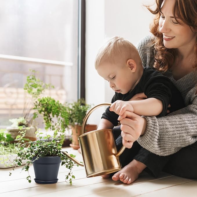 6 inch Nursery Pots, 16 Pack Plastic Plant Pots for Indoor Outdoor Plants, Flower Pots with Drainage Holes and Saucers, Decorative Seedling Starter Planters for House Plants, Black