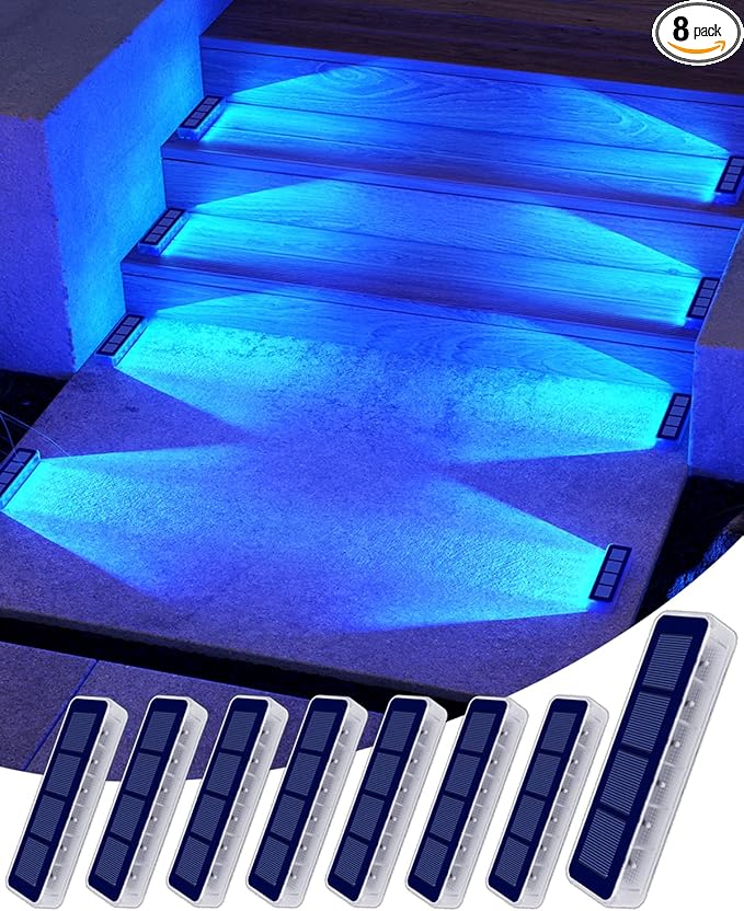 Blue Solar Lights for Outside,8 Pack Solar Deck Lights Outdoor Waterproof LED,Blue Step Light for Outside,Dock Light Solar Powered Waterproof for Deck,Steps,Dock,Driveway,Stair,Path