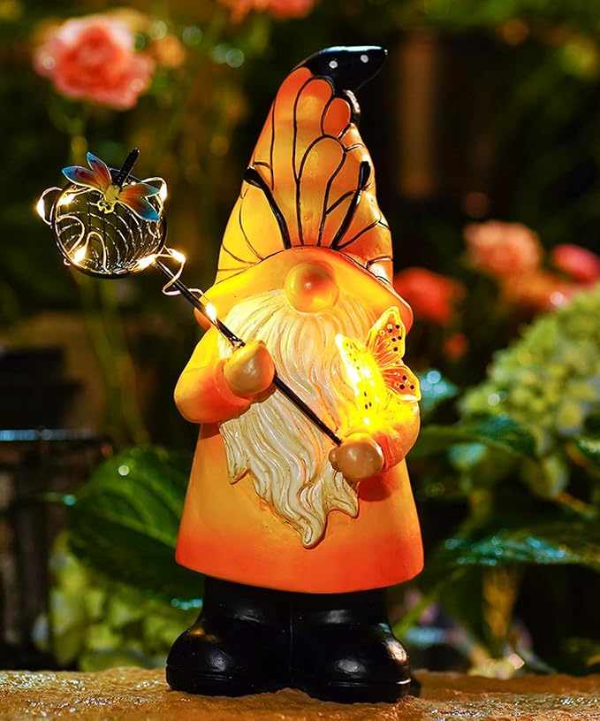 Solar Gnome Outdoor Statues for Garden: Outside Decor with Warm Lights Clearance for Yard Art Lawn Ornaments Porch Patio Balcony - Birthday Gifts for Grandma Mom Women