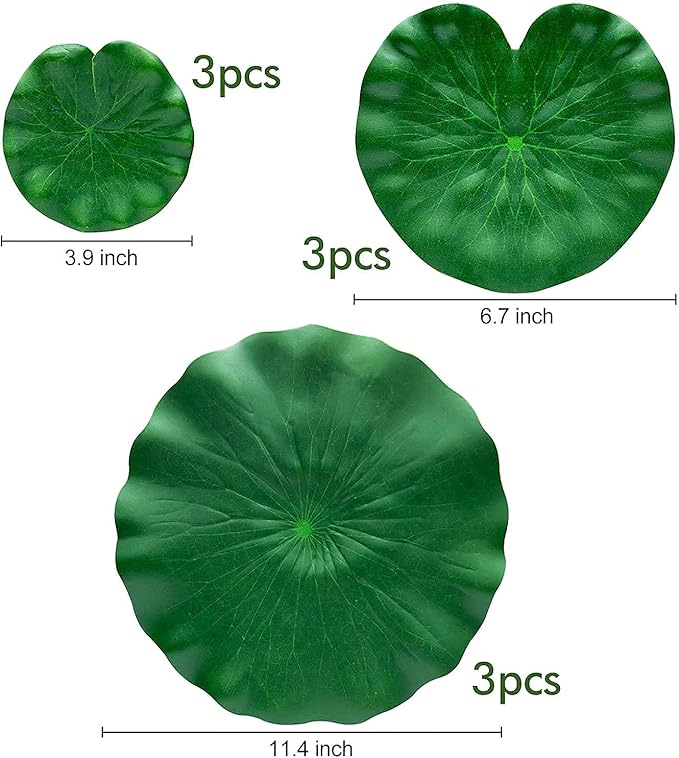 Artificial Lily Pads for Pond, 11in & 6in Artificial Flowers Floating Foam Lotus Flower with Fake Lily Pads, for Pool Garden Koi Fish Pond Aquarium Pool Wedding Decor, 14PCS
