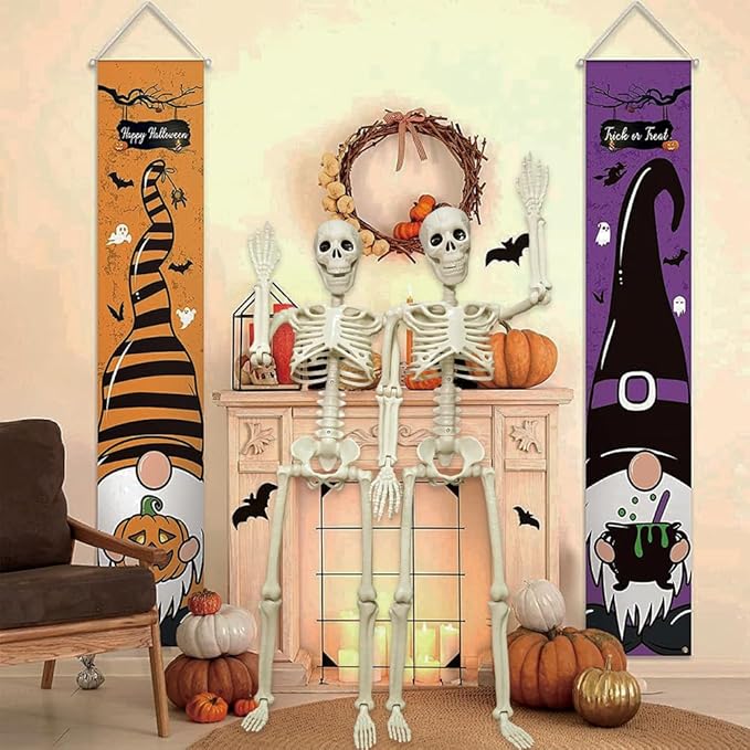 CAMIRUS 2PACK Plastic Posable Halloween Skeleton Decorations, 3FT Poseable Skeleton Full Body with Movable Joints for Halloween Indoor/Outdoor Haunted Houses, Lawn, Graveyard Decor