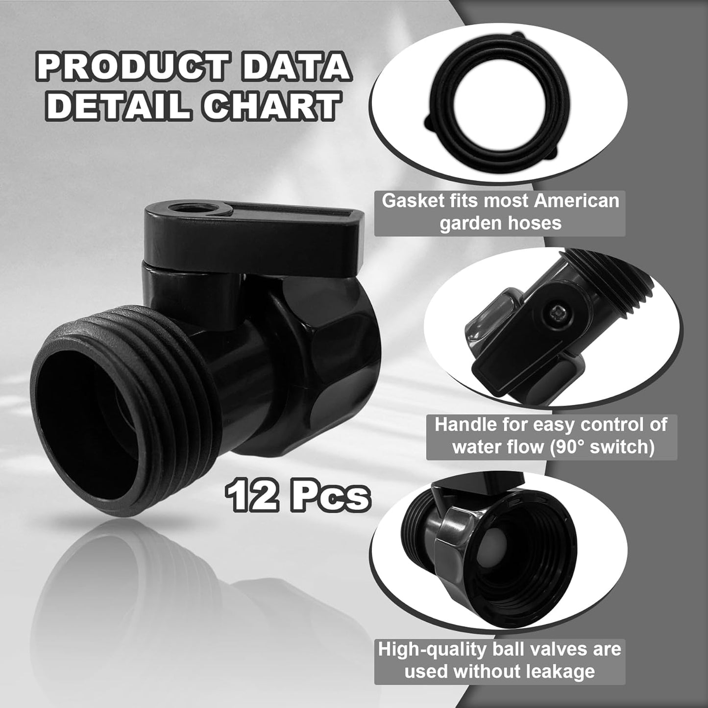 12 PCS 3/4'' Plastic Garden Hose Shut Off Valve,Water Shut-Off Ball Valve Thread Connector Coupling for Telescopic Water Pipe Water Gun Valve Control