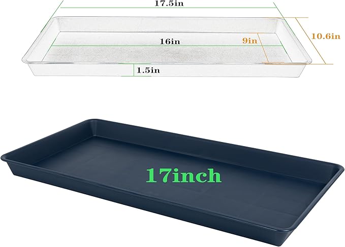 4 Pack Plant Saucer Tray Rectangular, Plant Growing Nursery Trays, Heavy Sturdy Seed Starting Trays, Plant Starter Trays for Indoors No Holes, Seed Starter Growing Tray (17.5"x10.6", Blue)
