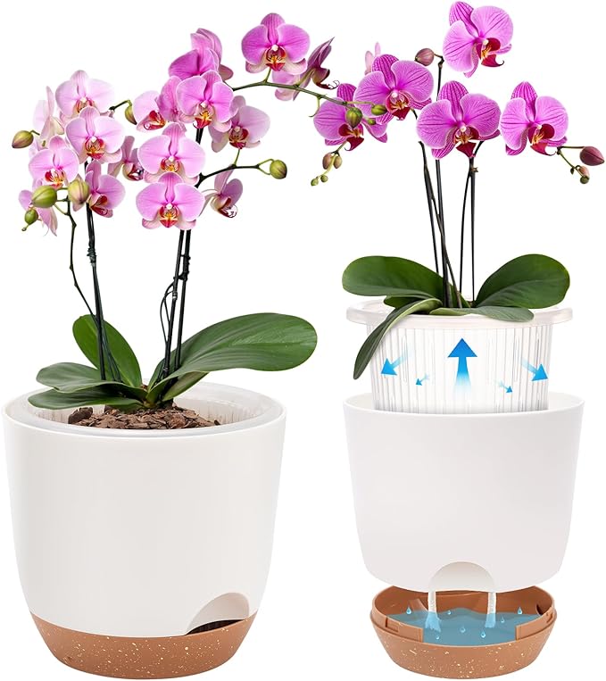 5.8 Inch Self Watering Planters for Indoor Plants with Bottom Watering,2Pack Flower Plant Pots for Outdoor with Drainage, Durable Plastic planters Pots(White)