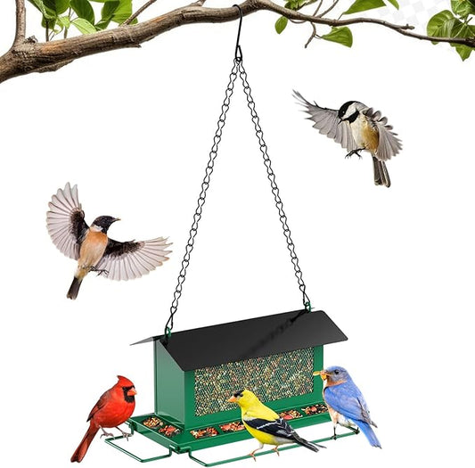 Bird Feeder for Outdoor Hanging, Large Squirrel Proof Birdfeeders w/ 14 Feeding Ports - Heavy Duty Metal Bird Feeders for Outside Hanging, 4 Lb Large Capacity Birdfeeder to Attracting Birds