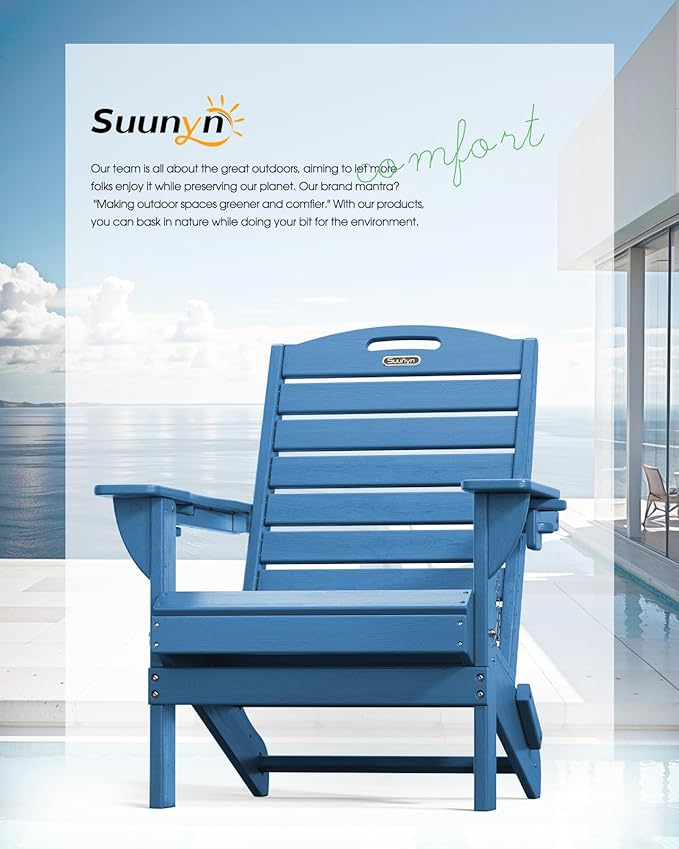 Adirondack Chairs Set of 4, Outdoor Fire Pit Chairs, HDPE All-Weather Adirondack Chairs with Cup Holder, Lawn Chair for Deck, Patio, Garden (NavyBlue)