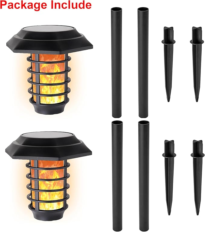 2Pack Solar Flame Lights Outdoor Solar Torch Lights Flickering Flame Solar Powered Auto On/Off Waterproof Security Path Lights for Walkway Garden Yard (66 LED)