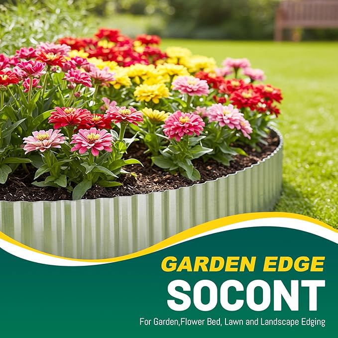 Corrugated Metal Garden Edging, 8"×10Ft Durable Landscape Border for Garden, Lawn, Flower Beds and Paver Edging (Silver)