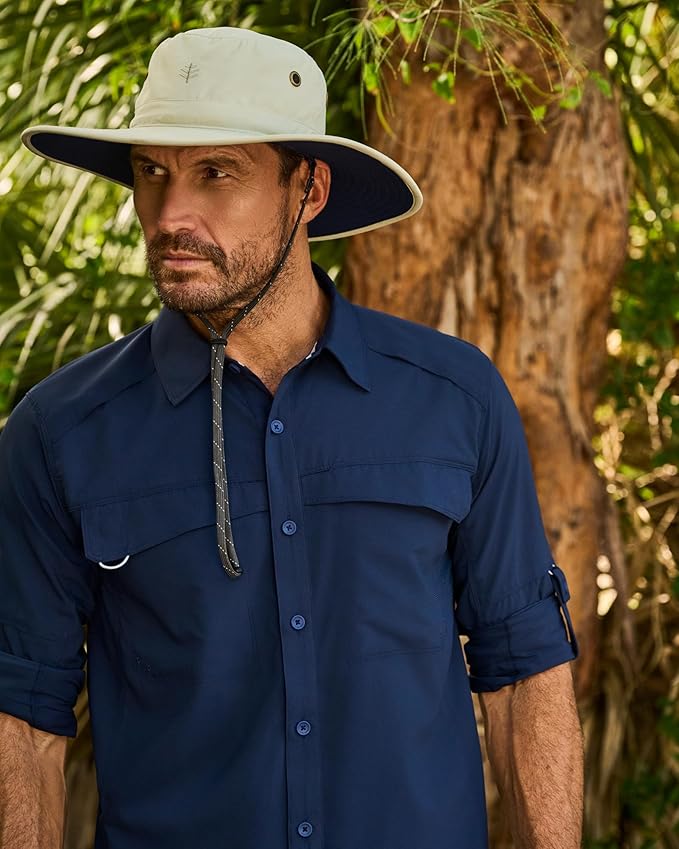 Men's Shapeable Wide Brim Hat - UPF 50 Sun Protection - Maximum Coverage on Your Next Adventure - Sun Fearless Leo Hat