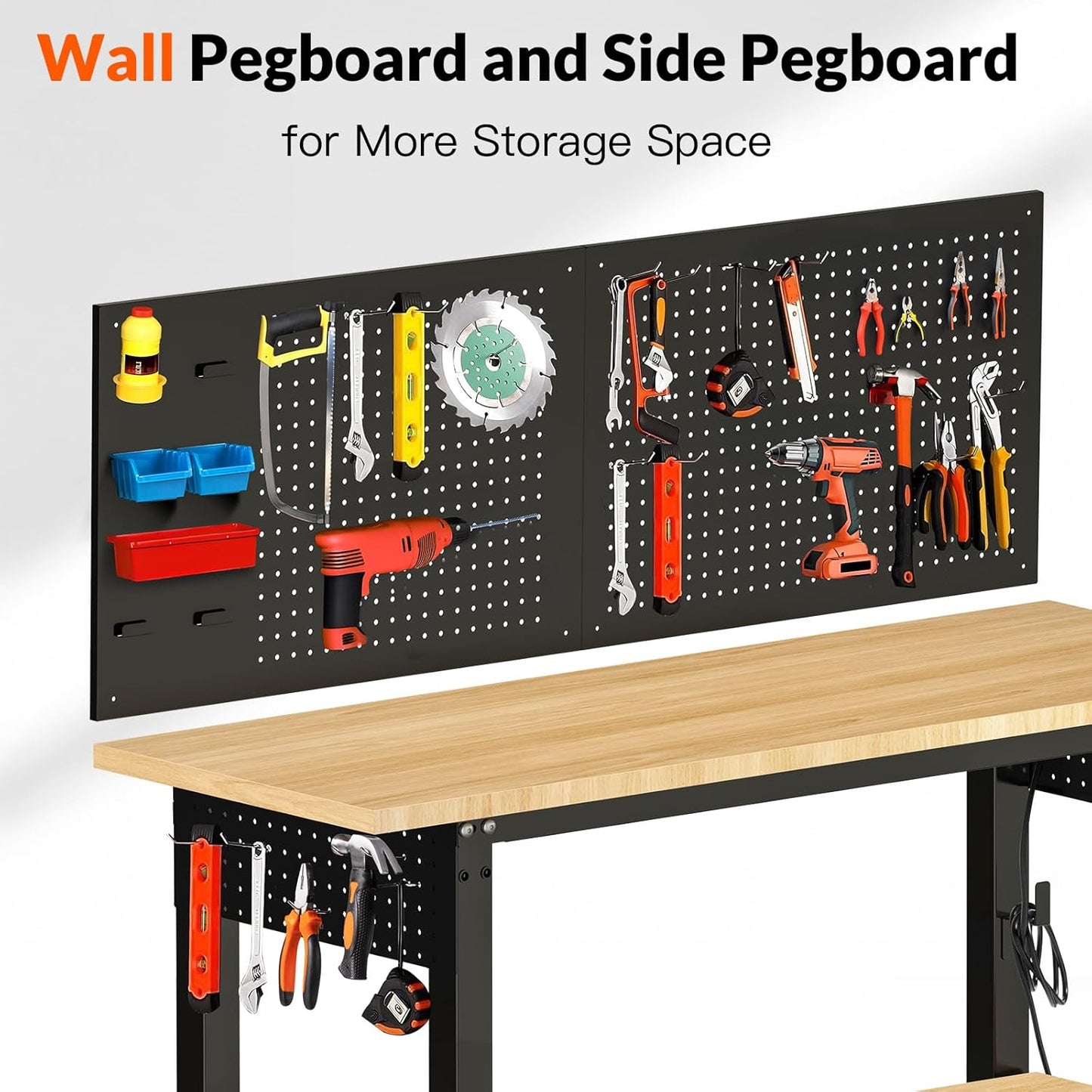 Adjustable Height Work Bench 48×24 Workbench for Garage with Under Table Shelf Heavy Duty Rubber Wood Work Table for Shop Woodworking, Office, Home, Commercial